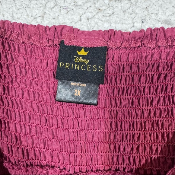 Disney Mulan Floral Women's Smock Blouse Top BoxLunch Exclusive size 2X Burgundy - Picture 6 of 7